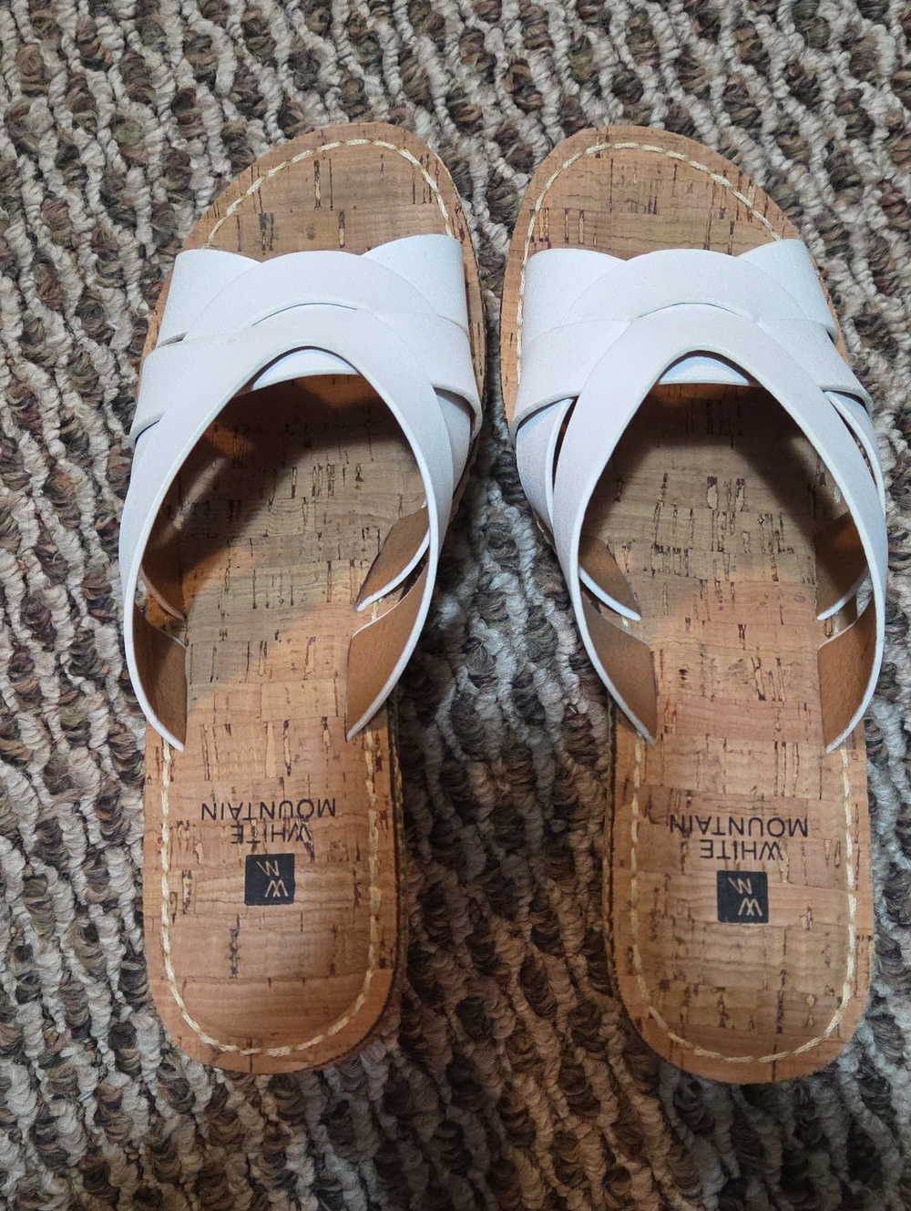 White Mountain White Cork Two-Strap Slide Sandals